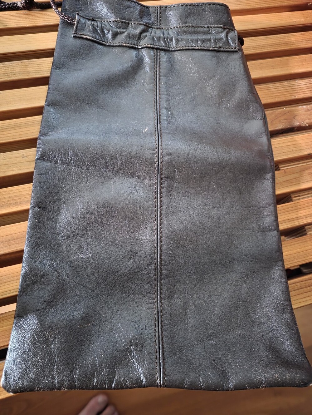 Vintage Brown Leather Drawstring Bag.